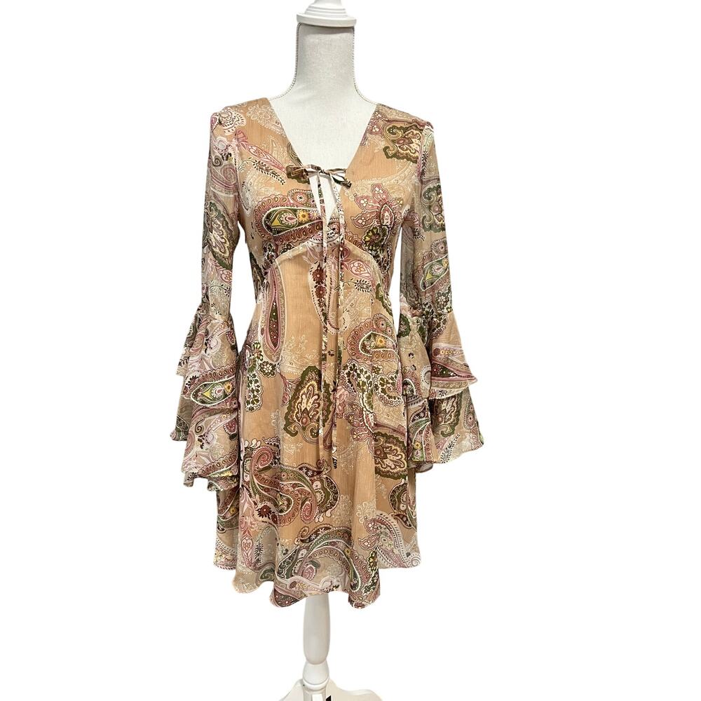 Avantlook Keyhole Back Dress Womens Small Beige Pink Fairy Flowy Wimsigoth Sheer